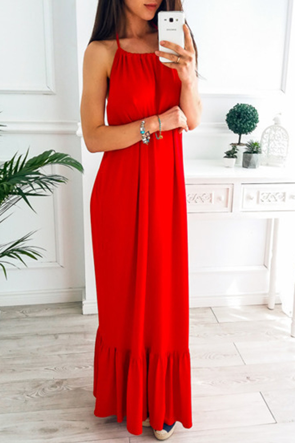 

Lovely Casual Sleeveless Backless Red Maxi Dress
