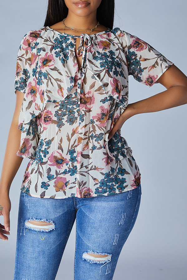 

Lovely Bohemian O Neck Print Multicolor Blouse, Multi