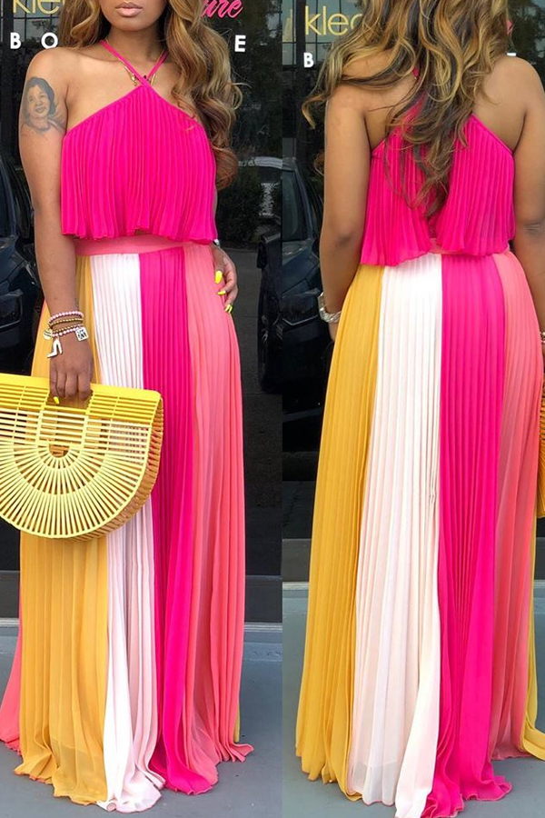 

Lovely Chic Flounce Rose Red Maxi Dress