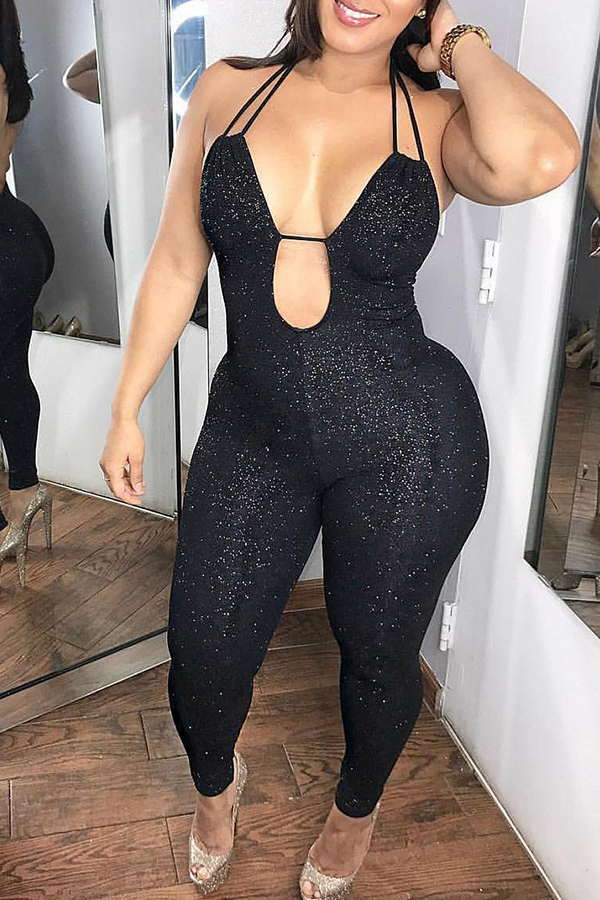 

Lovely Casual Backless Black One-piece Jumpsuit