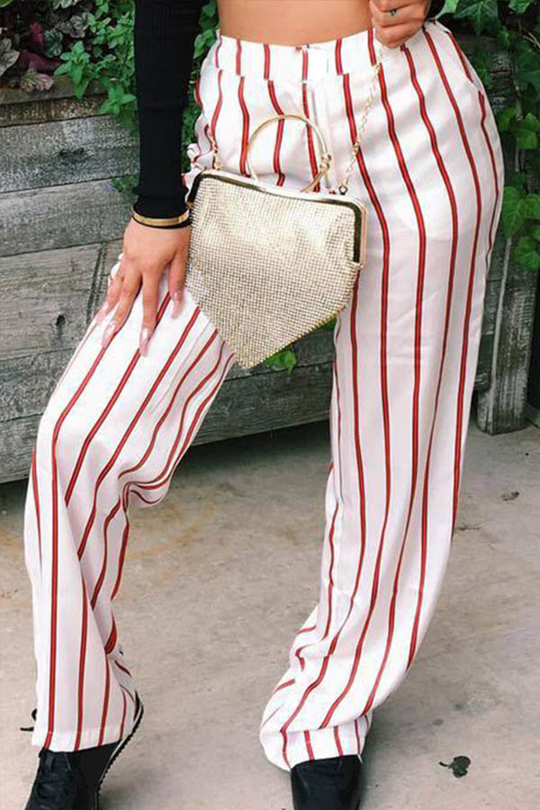 

Lovely Casual Striped Red Pants