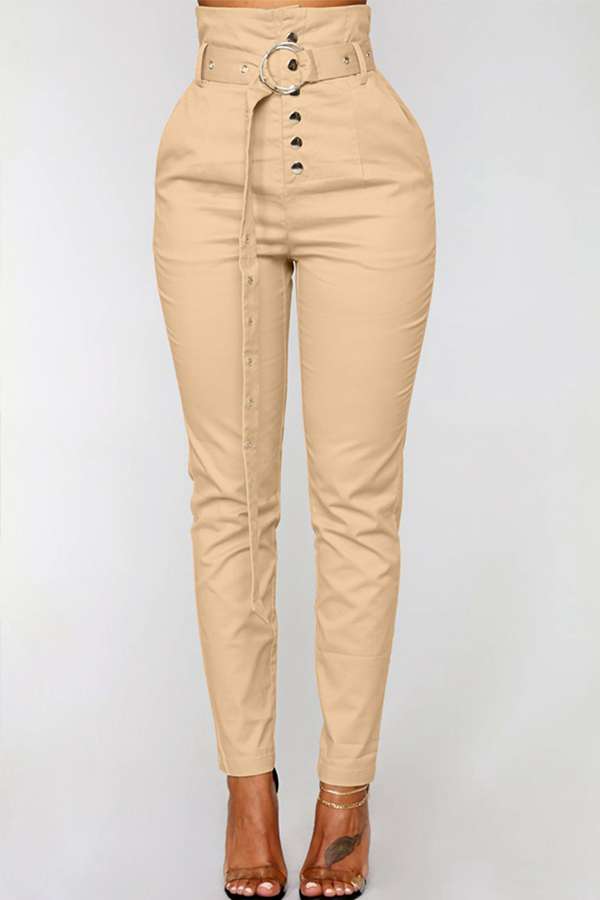 

Lovely Casual Buttons Design Khaki Pants