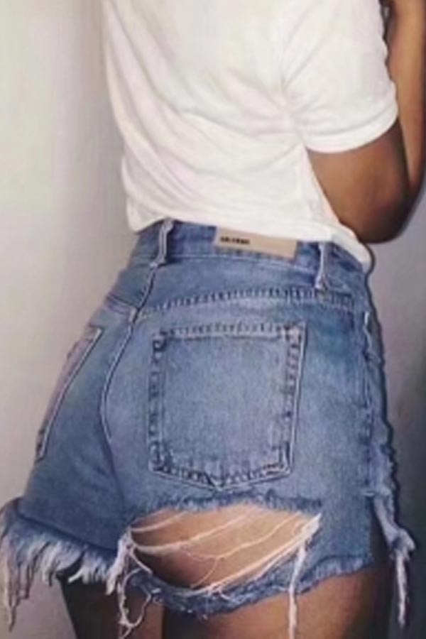 

Lovely Trendy Hollow-out Blue Shorts, Baby blue
