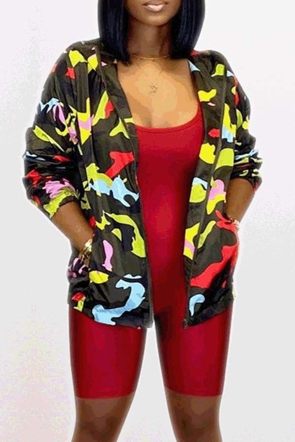 

Lovely Leisure Basic Print Black Coat