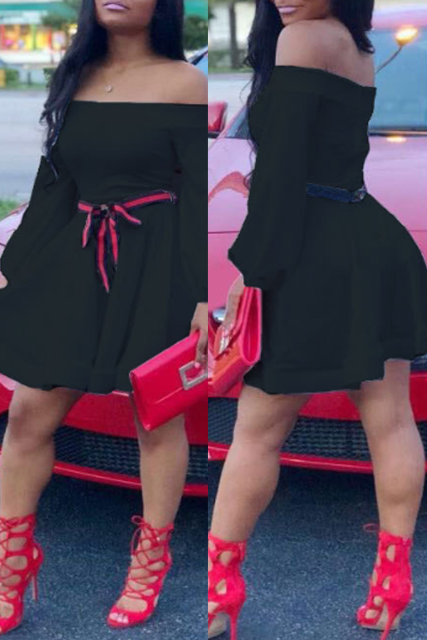 

Lovely Casual Patchwork Black Mini Dress