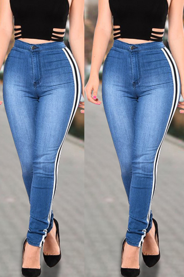 

Lovely Casual Striped Blue Jeans