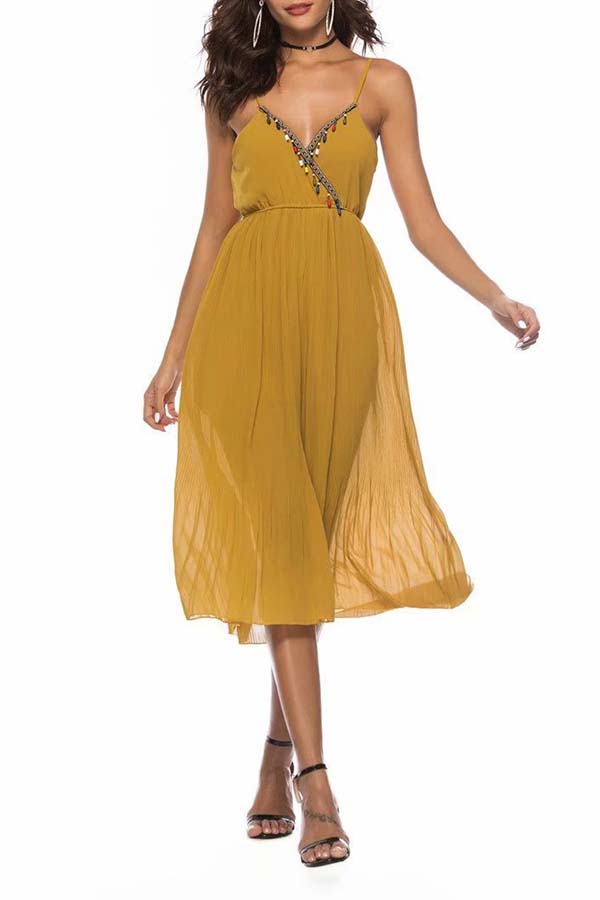 

Lovely Chic V Neck Loose Yellow One-piece Jumpsuit