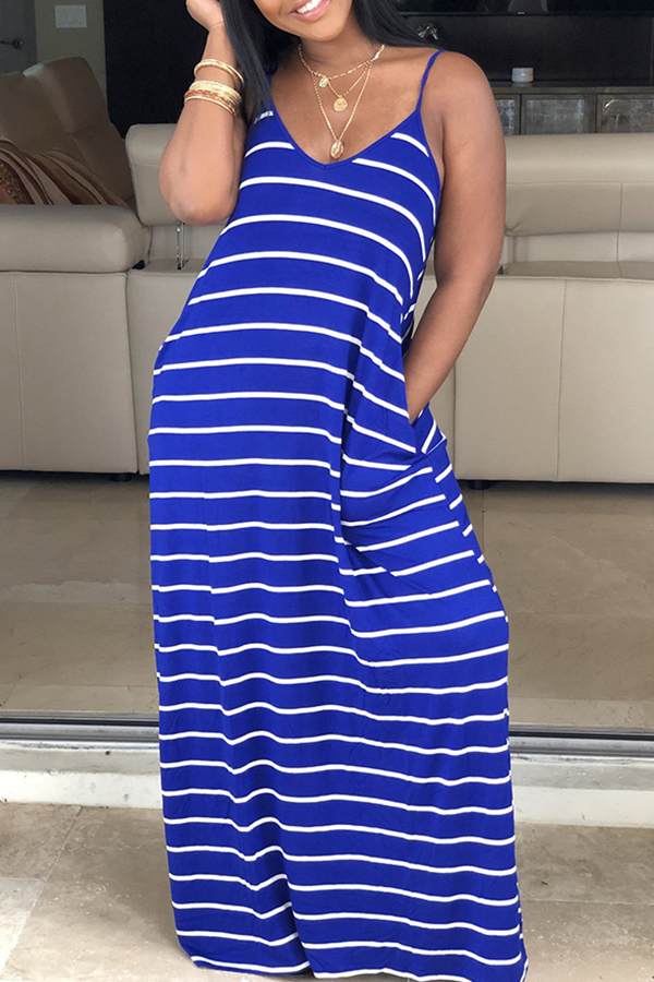 

Lovely Casual Striped Blue Maxi Dress, Blue stripe