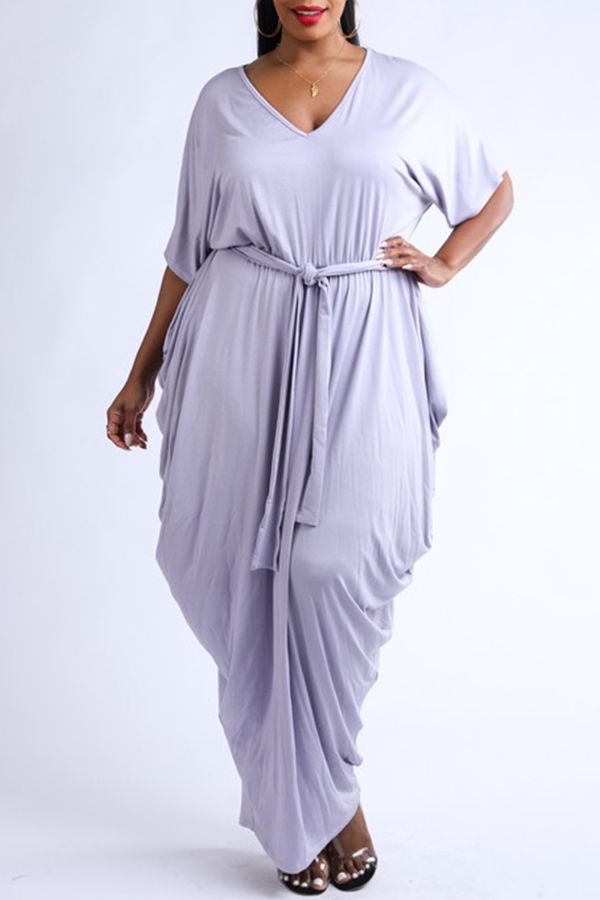 

Lovely Casual Loose Lilac Ankle Length Dress