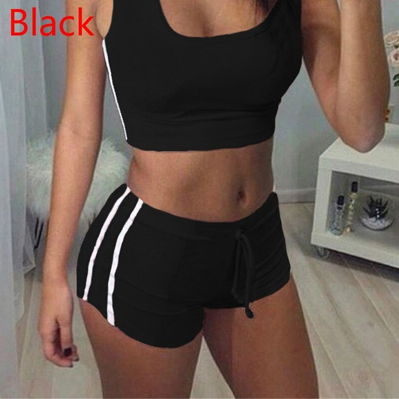 

Lovely Sportswear Crop Top Black Two-piece Shorts Set