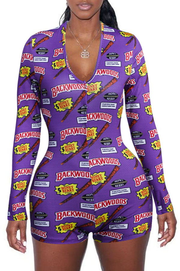 

Lovely Chic Print Skinny Purple One-piece Romper