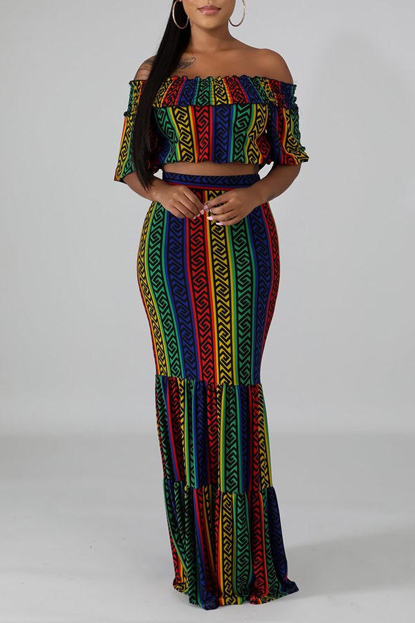 

Lovely Casual Print Multicolor Two-piece Skirt Set, Multi