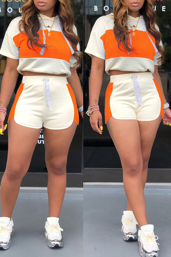 

LW Chic Patchwork Orange Two-piece Shorts Set, Croci
