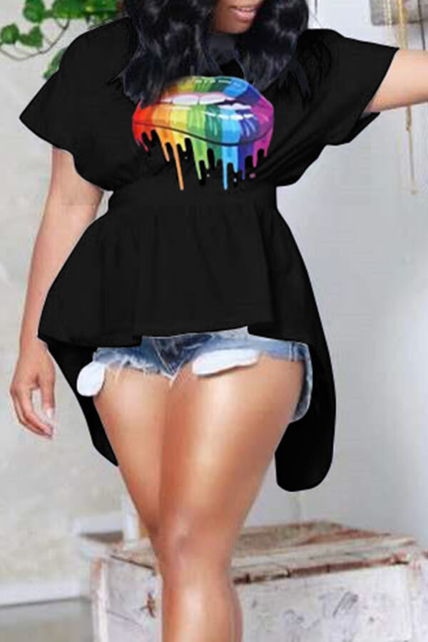 

Lovely Casual Print Black Plus Size T-shirt