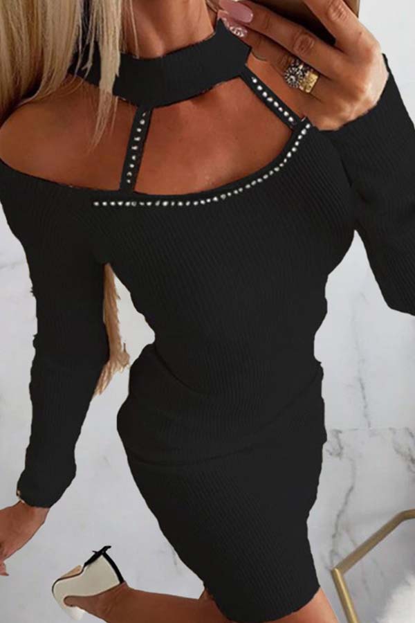 

Lovely Casual Hollow-out Black Mini Dress