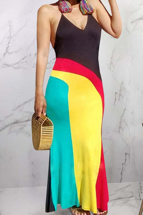 

Lovely Casual Patchwork Multicolor Maxi Dress, Multi