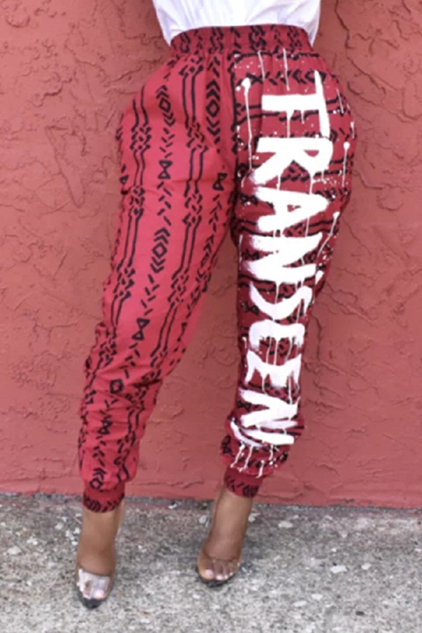 

Lovely Trendy Letter Print Red Pants