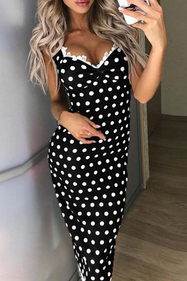 

Lovely Sweet Dot Print Black Ankle Length Dress