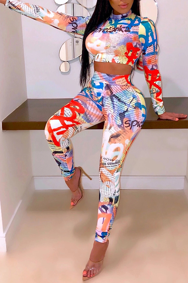 

Lovely Casual Print Red Two-piece Pants Set