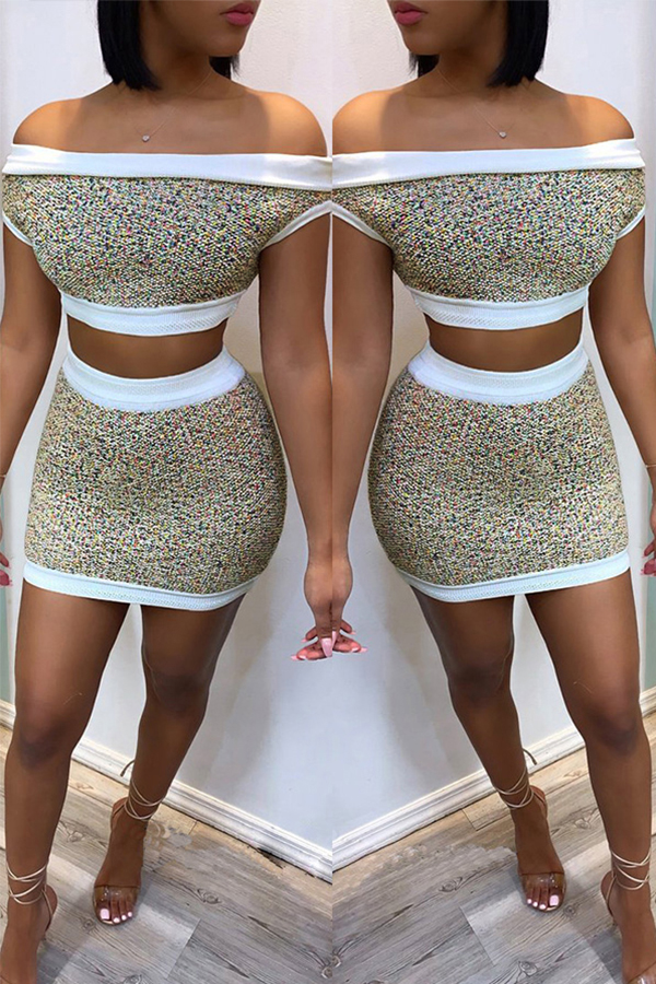 Lovely Casual Patchwork Khaki Two-piece Skirt Set_Two ...