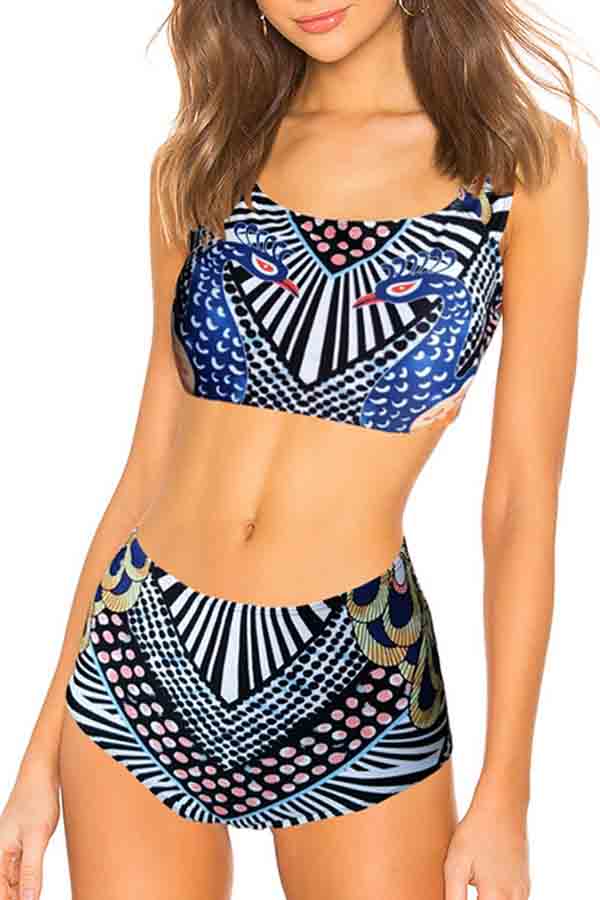 

Lovely Print Multicolor Bathing Suit Two-piece Swimsuit, Multi