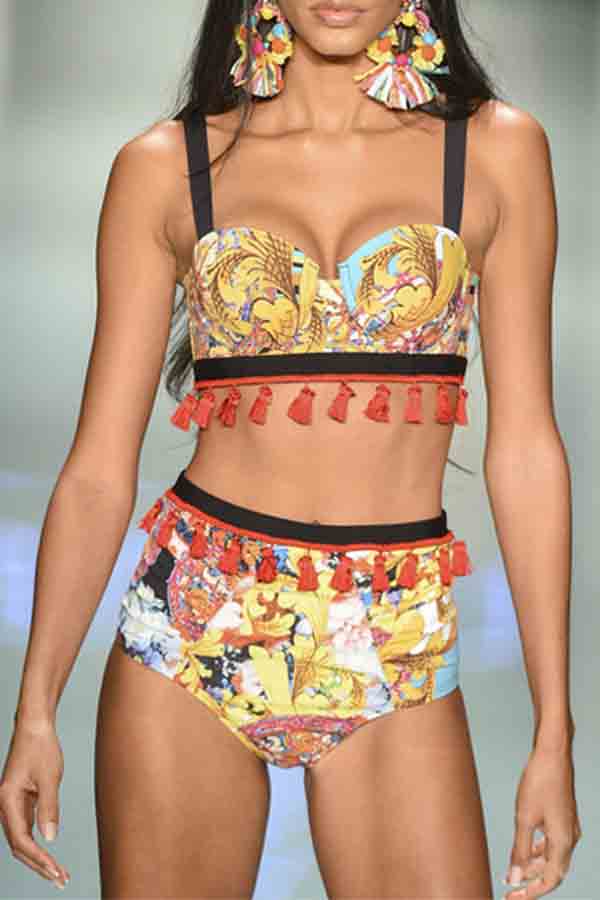 

Lovely Print Yellow Bathing Suit Two-piece Swimsuit