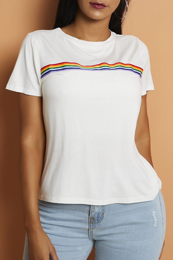 

Lovely Casual Striped White T-shirt