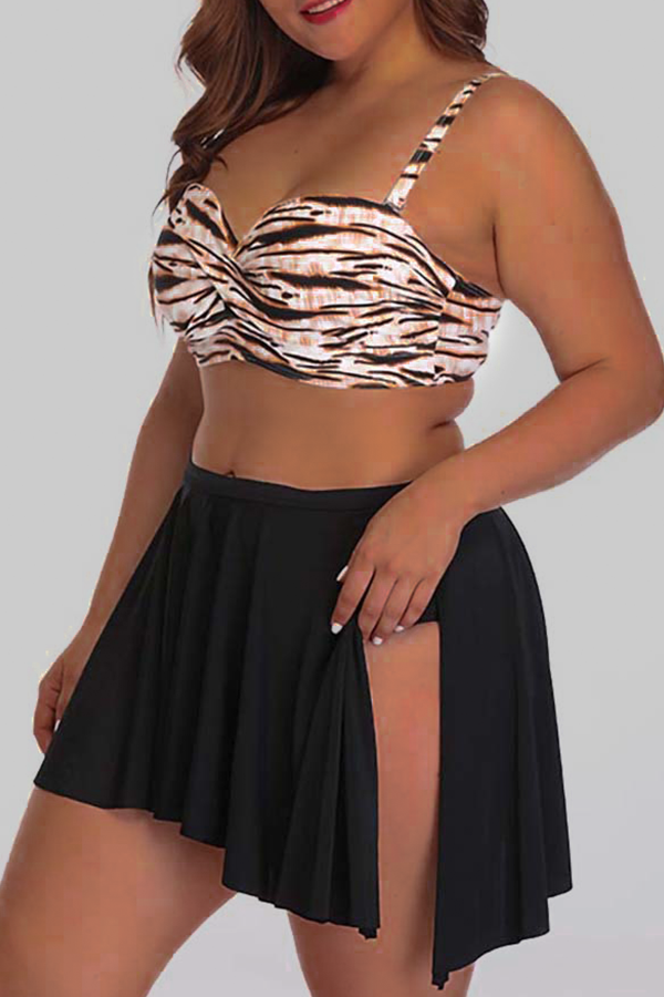 

Lovely Tiger Stripes Bathing Suit Plus Size Two-piece Swimsuit