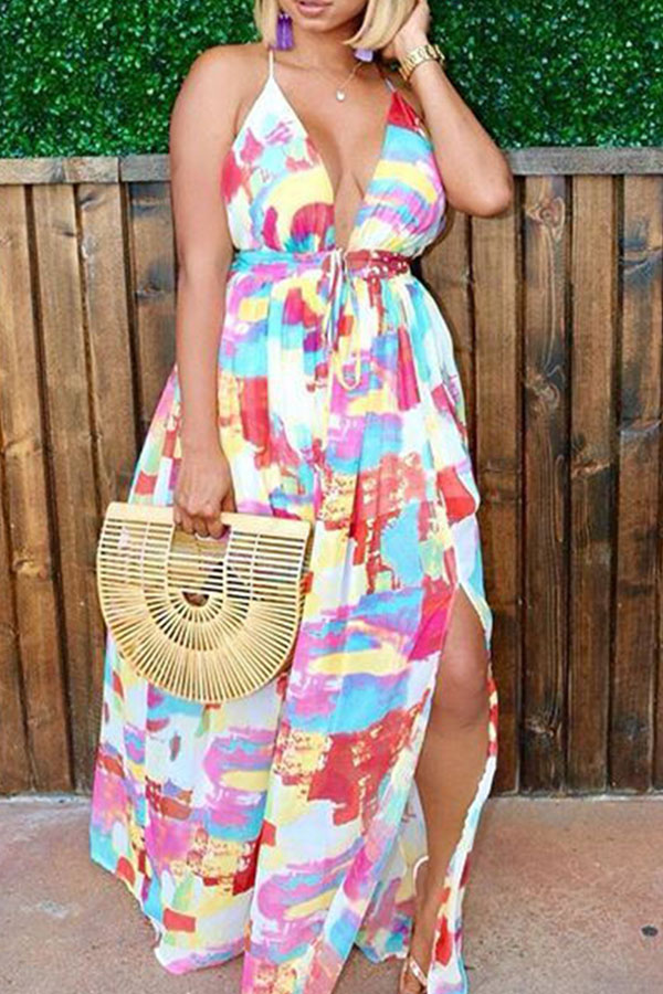 

Lovely Bohemian Print Pink Maxi Dress