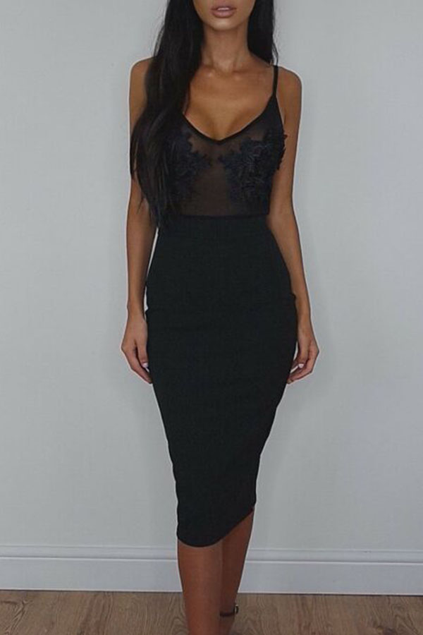 

Lovely Sexy See-through Black Knee Length Dress