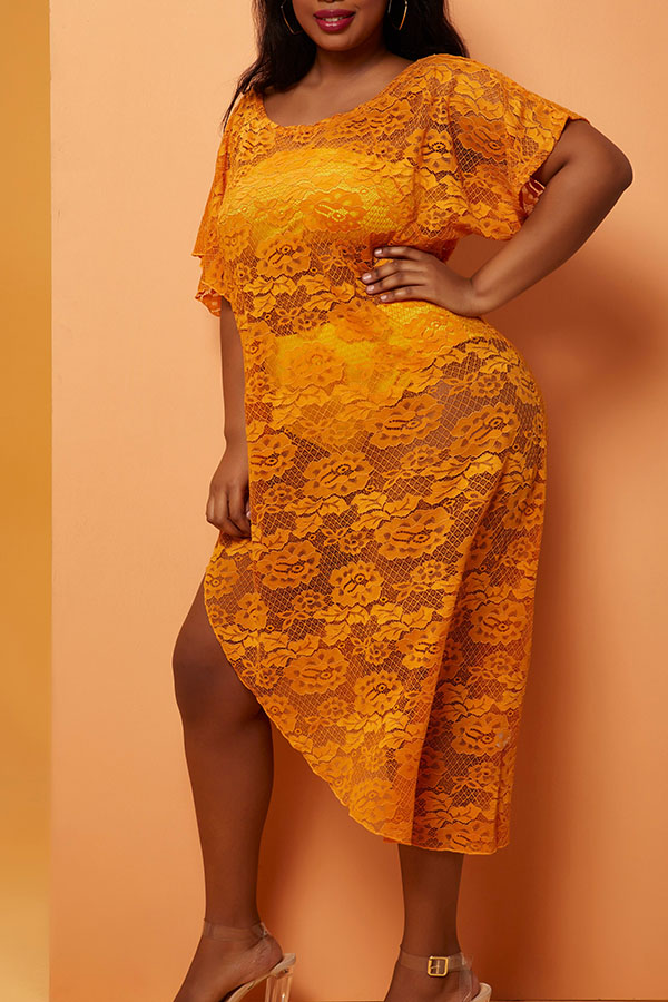 

Lovely Asymmetrical Yellow Plus Size Cover-Up