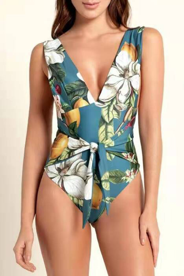 

Lovely Print Blue Bathing Suit One-piece Swimsuit