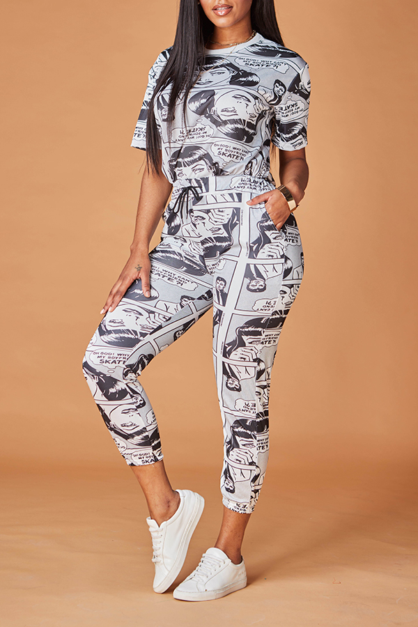 

Lovely Casual Print Creamy White Two-piece Pants Set, Milk white
