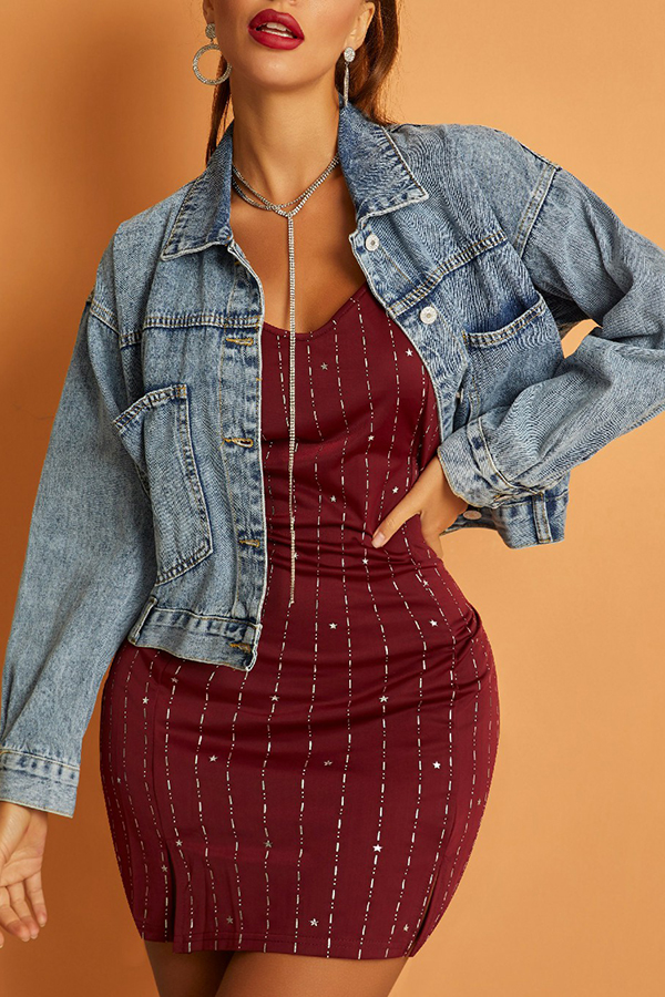 

Lovely Street Button Design Blue Jacket