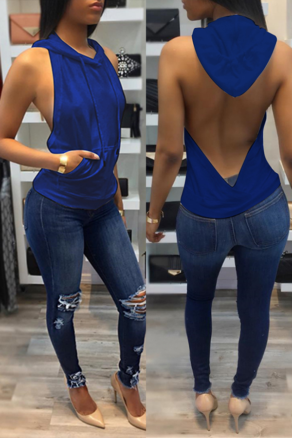 

Lovely Casual Backless Royal Blue Camisole, Royalblue