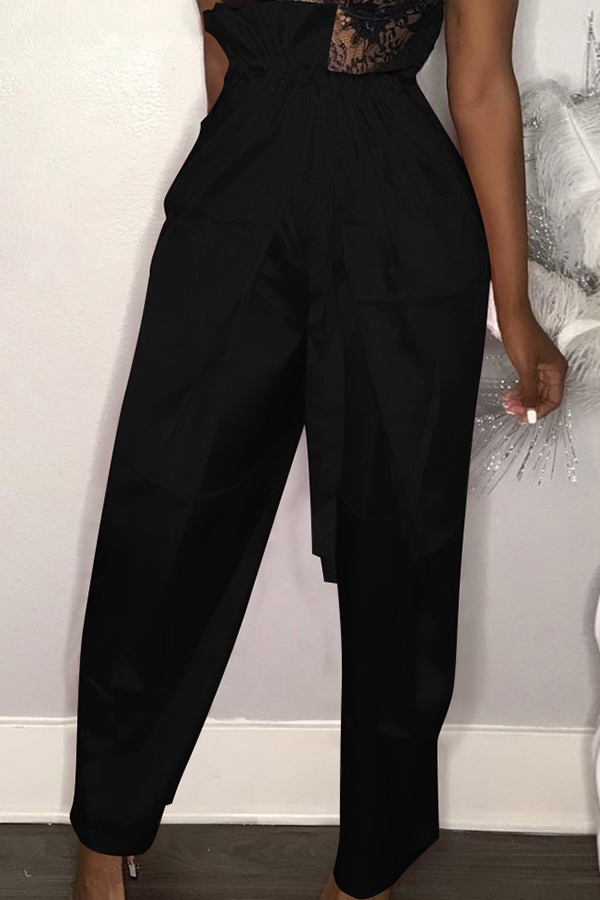 

Lovely Leisure Lace-up Black Pants