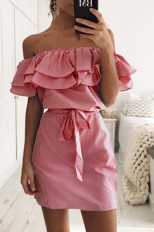 

Lovely Trendy Flounce Design Red Mini Dress