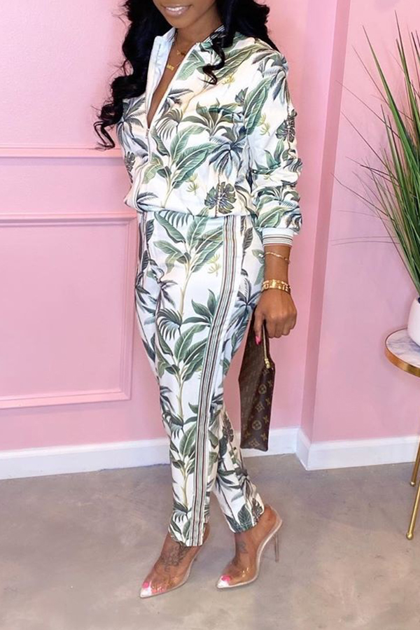 

Lovely Trendy Print Green Two-piece Pants Set