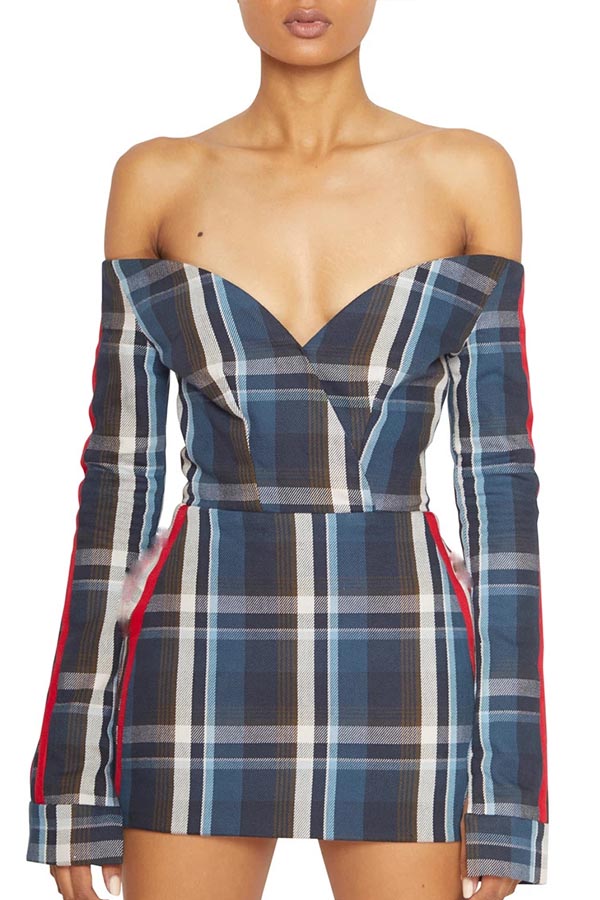 

Lovely Trendy Grid Print Blue One-piece Romper