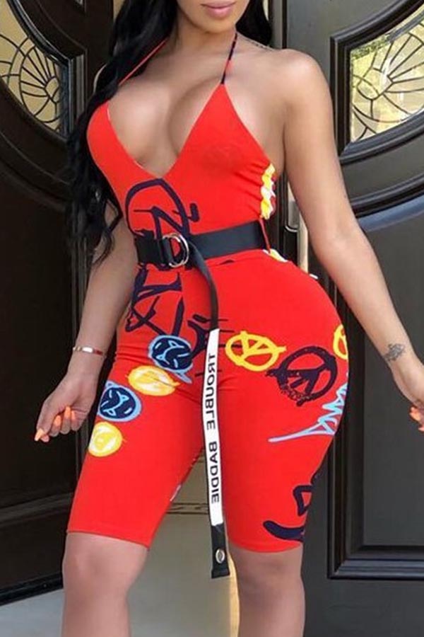 

Lovely Trendy Print Red One-piece Romper