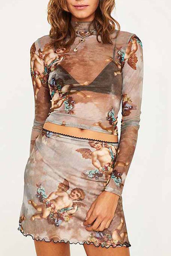 

Lovely Trendy Print Multicolor Two-piece Skirt Set, Multi
