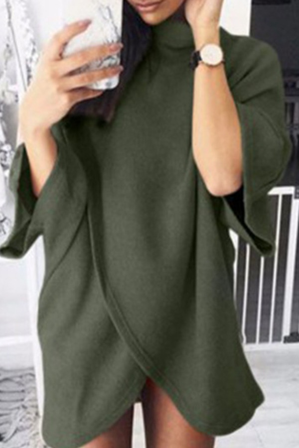 

Lovely Casual Asymmetrical Army Green Mini Dress
