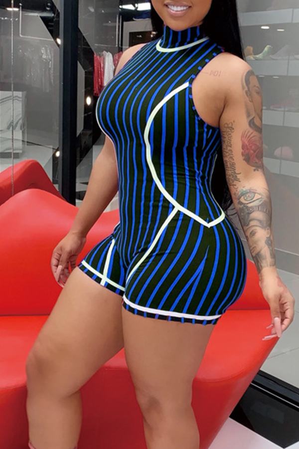 

Lovely Trendy Striped Blue One-piece Romper