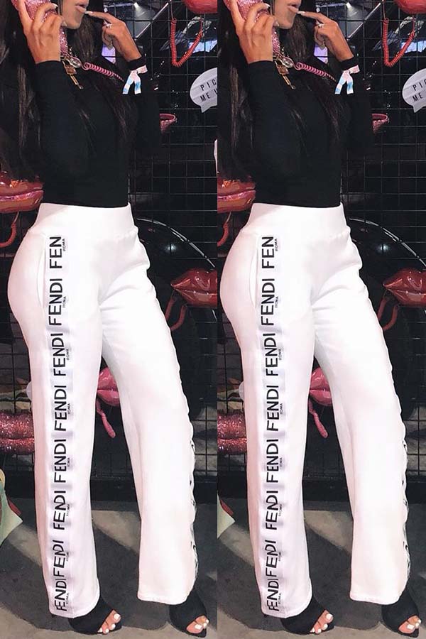 

Lovely Leisure Letter Print White Pants