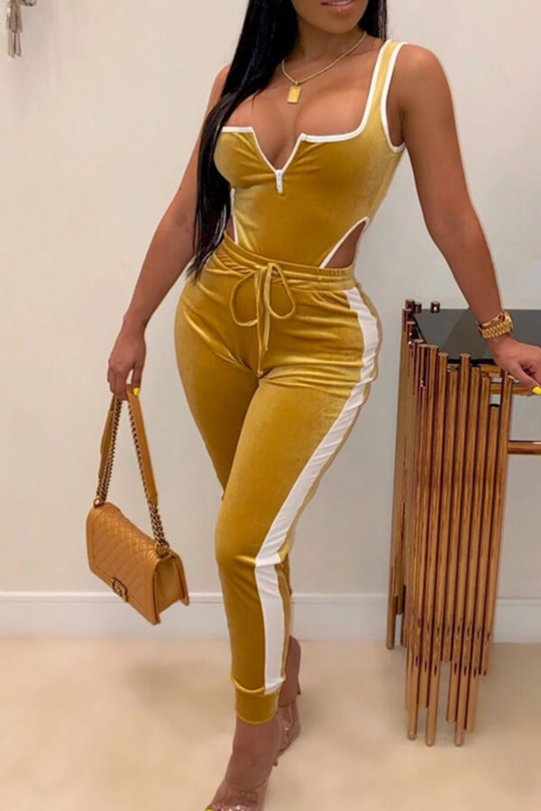 

Lovely Casual Lace-up Yellow One-piece Jumpsuit