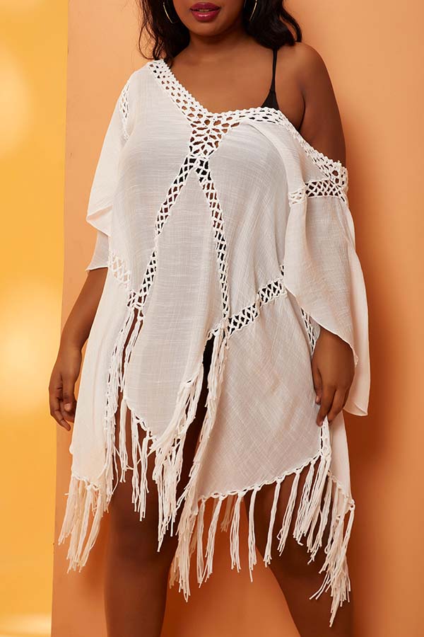 

Lovely See-through White Plus Size Cover-up