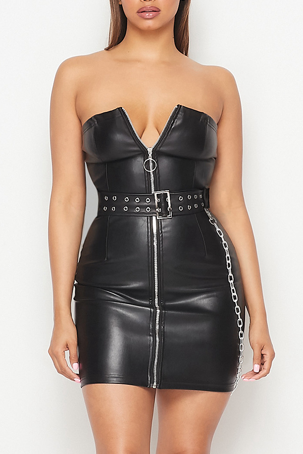 

Lovely Party Zipper Design Black Mini Dress