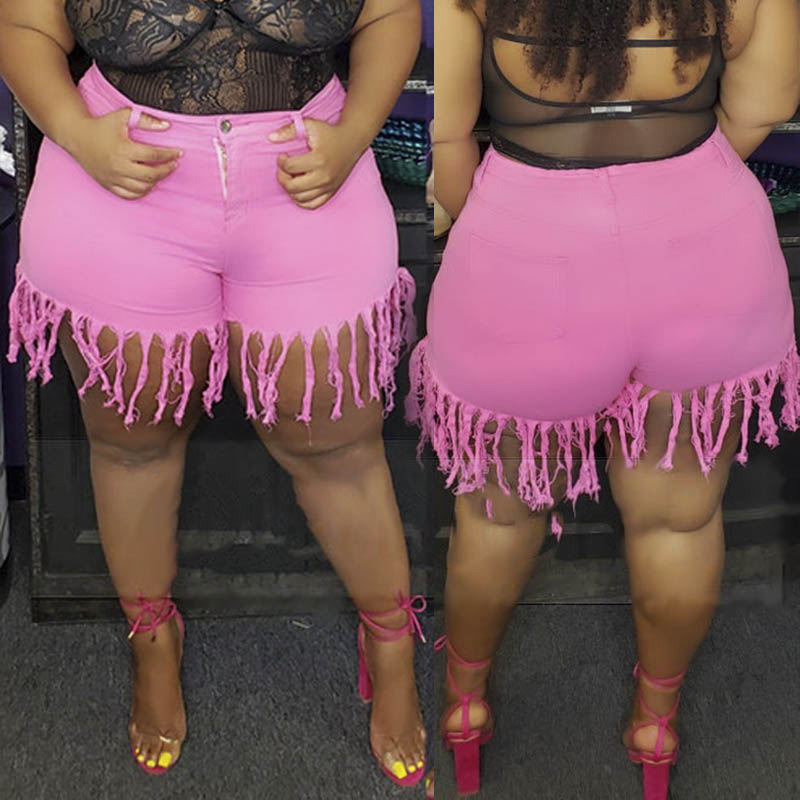 

Lovely Casual Tassel Design Pink Plus Size Shorts