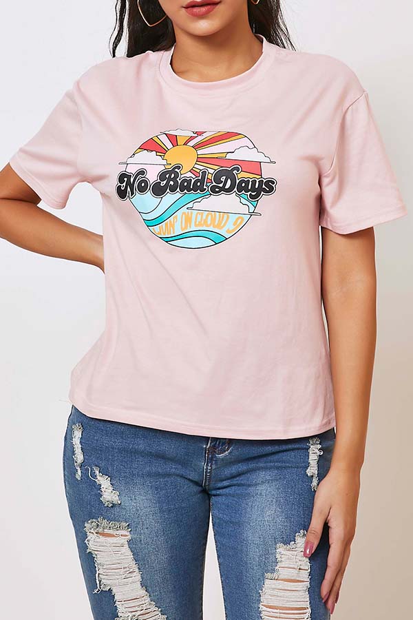 

Lovely Casual O Neck Print Pink T-shirt