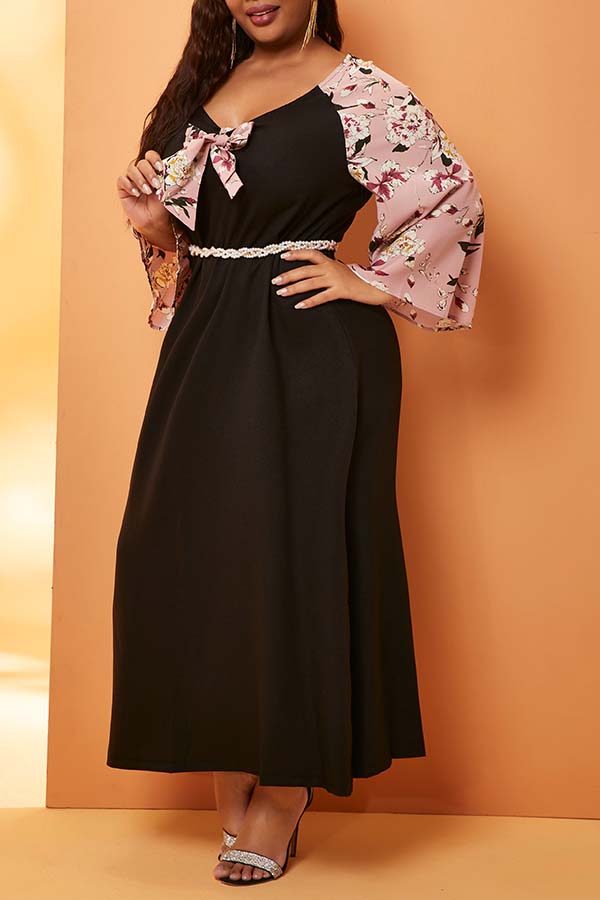 

Lovely Leisure Patchwork Black Ankle Length Plus Size Dress